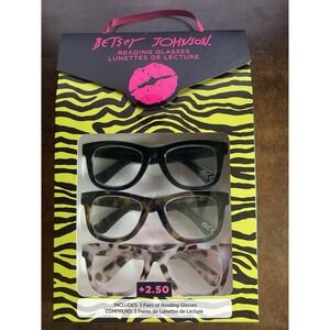 Betsey Johnson Reading Glasses +2.50 Readers 3 Pack  Black Olive Tortoise